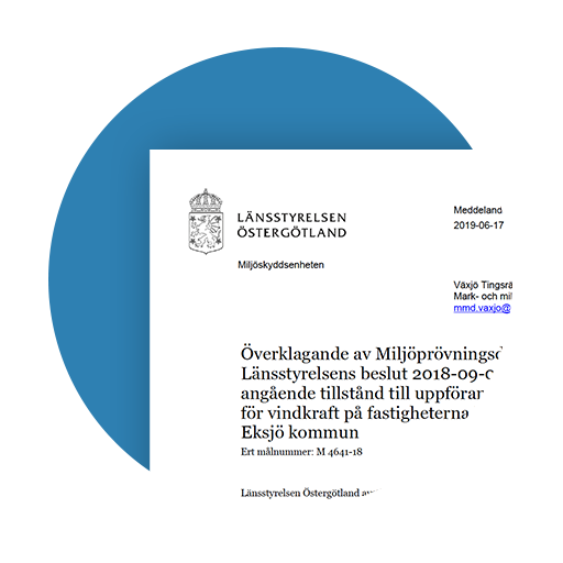 Miljöprövningsdelegationen, Östergötlands länsstyrelses yttrande over Vattenfall Vindkraft AB·s kompletterede tillståndsansökan.